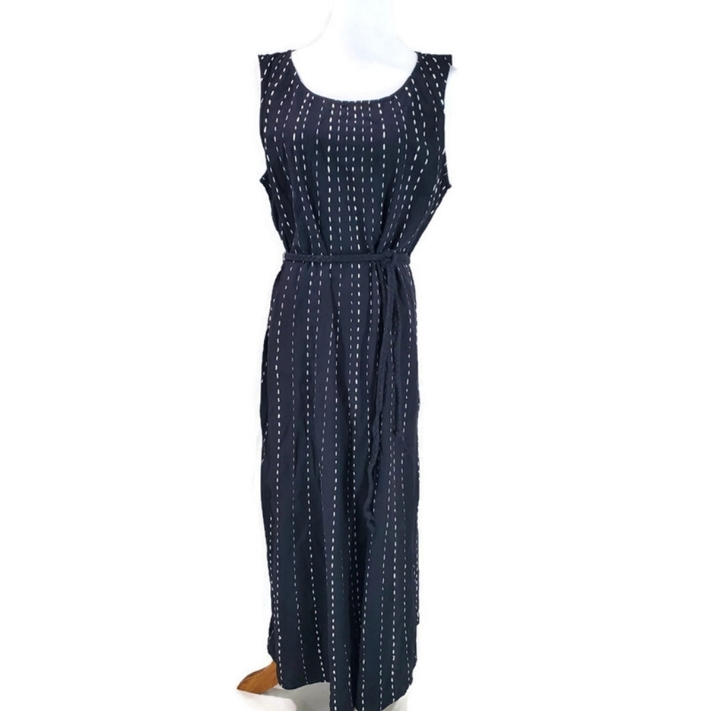 J. Jill Pure Jill Easy A-line Maxi Dress Black/White Lagenlook Cotton Boho Belt - Picture 3 of 15